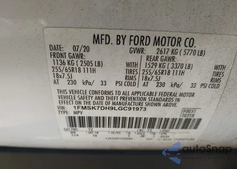 2020 Ford Explorer Xlt from USA, damaged, VIN 1FMSK7DH9LGC91973